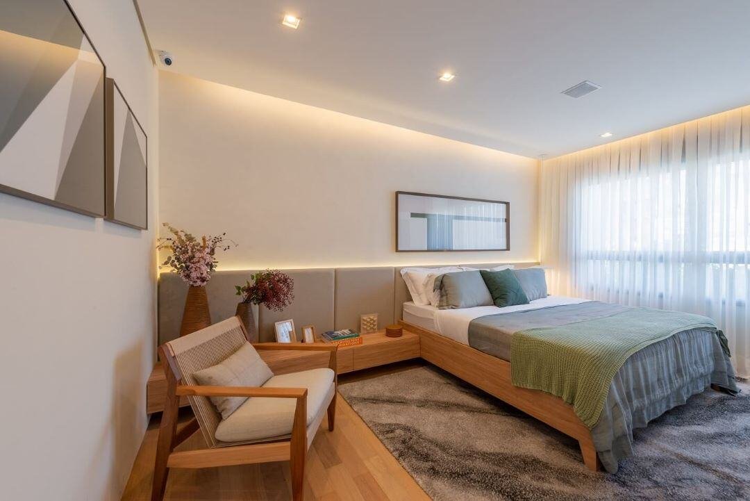 Quarto moderno com marcenaria integrada