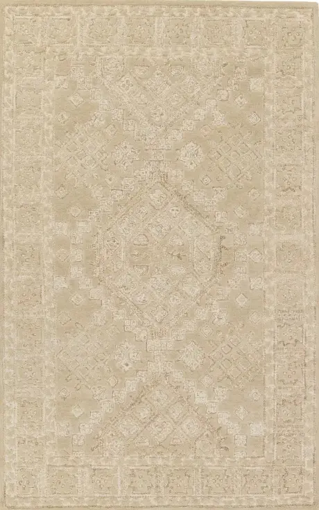 Vintage beige area rug with intricate patterns, ideal for home flooring updates.