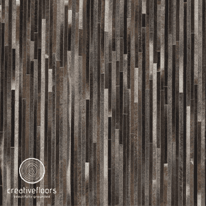 Elegant wood-look tile flooring in dark gray and brown tones for modern interior design.