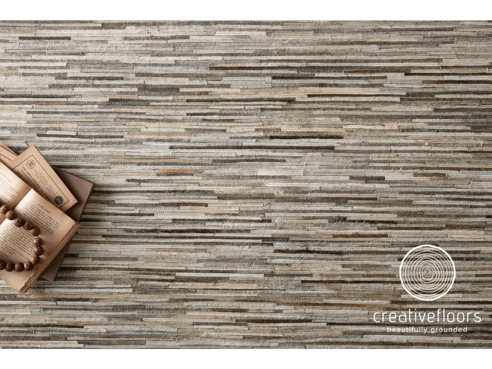 Wooden tile flooring with natural, textured finish.