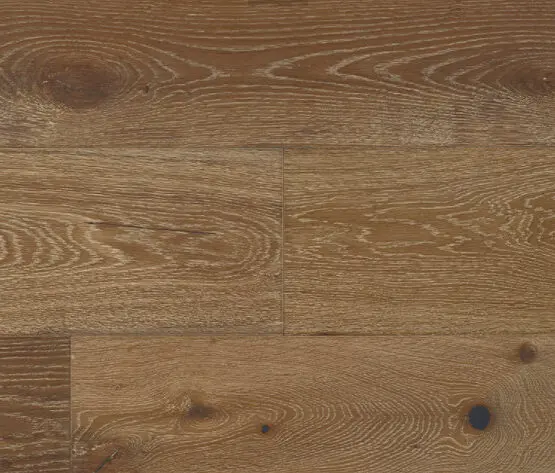 Natural oak hardwood flooring with distinctive grain pattern, durable and stylish for residential or commercial spaces.