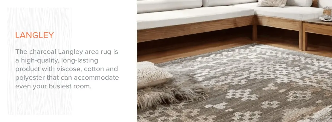 Charcoal Langley area rug, high-quality, durable, soft, versatile, living room mat, home decor, long-lasting carpet, modern design, interior flooring.