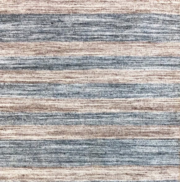 Cream and blue striped area rug with textured pattern, perfect for contemporary interior decor.
