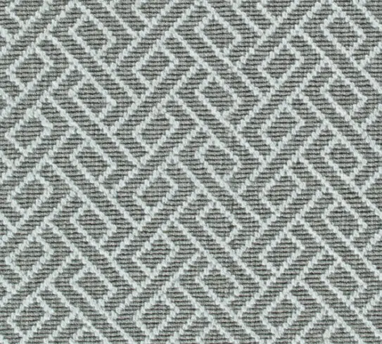 Gray geometric patterned carpet flooring with intricate design, ideal for upscale interior spaces.