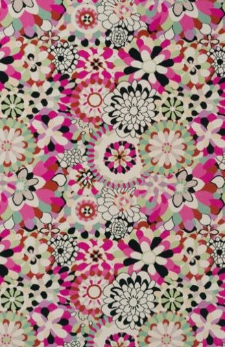 Bright floral patterned carpet with pink, black, white, and green colors for creative flooring designs.
