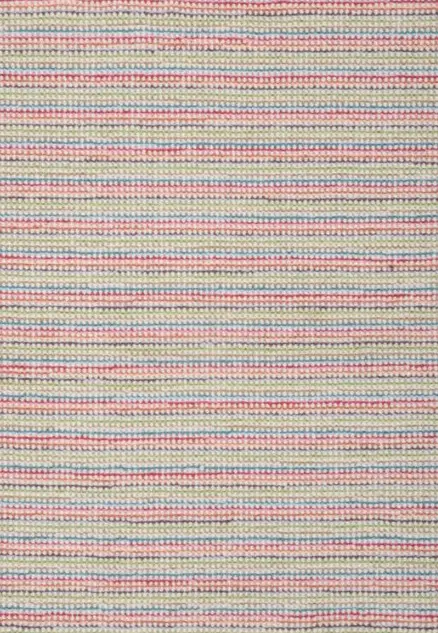 Colorful woven rug with pastel pink, blue, yellow, and green stripes, ideal for contemporary flooring decor.