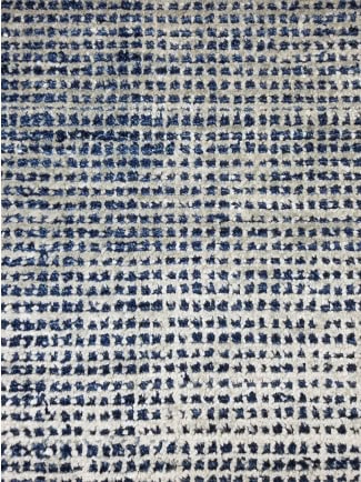 Vibrant blue and gray woven rug showcasing modern textured design.