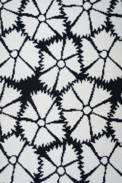 Bright geometric rug with bold black and white pattern, perfect for modern living spaces and adding contemporary style.