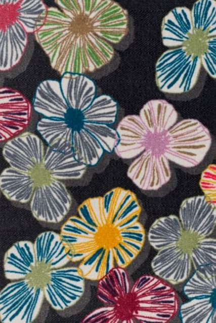 Colorful floral patterned carpet with vibrant stitched designs for modern interior flooring.