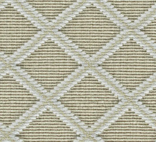 Soft beige geometric patterned carpet with textured diamond design for luxury flooring.