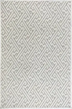 Intricate geometric patterned carpet with neutral tones for modern interior design.