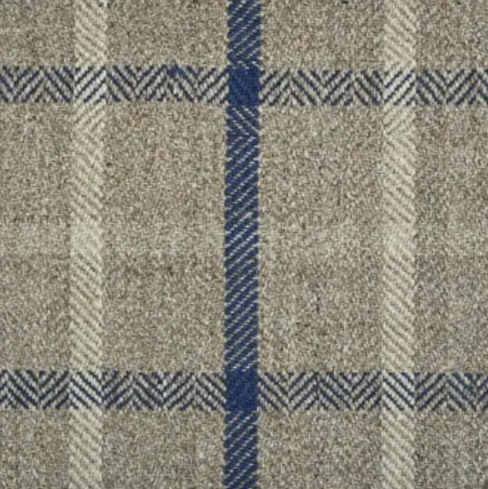 Kieran - TAT-LS-01 Plush carpet with plaid pattern, taupe and navy blue accents.