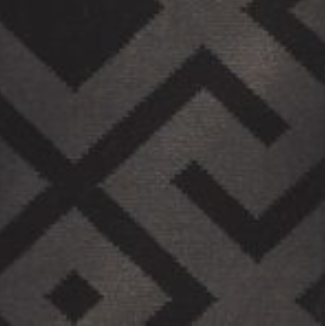Intricate geometric carpet design with modern black and gray tones.