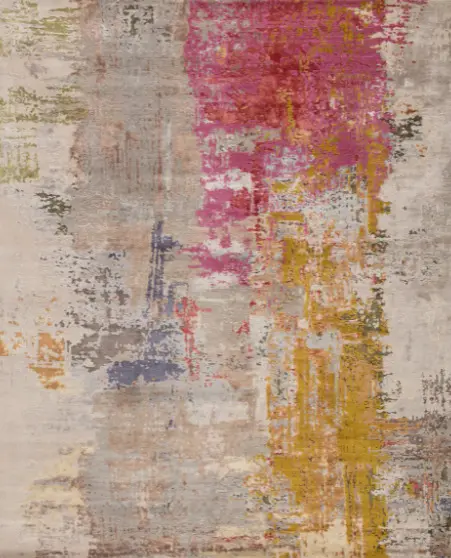 Camille - HIPE-CA-01 Vibrant abstract area rug with pink, yellow, and neutral tones for modern home decor.