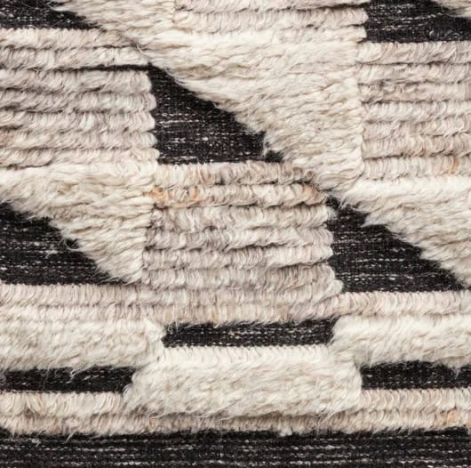 Plush geometric patterned area rug with neutral tones for modern home decor.