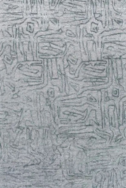 Intricate grey patterned flooring design showcasing modern carpet or rug texture.