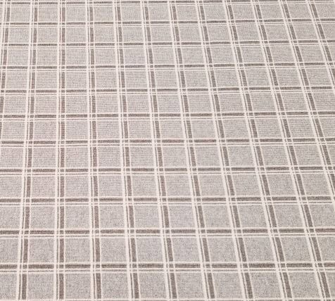 Plaid patterned carpet with neutral tones, ideal for commercial or home flooring solutions.