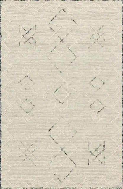 Soft beige modern area rug with subtle geometric patterns for elegant interior flooring.