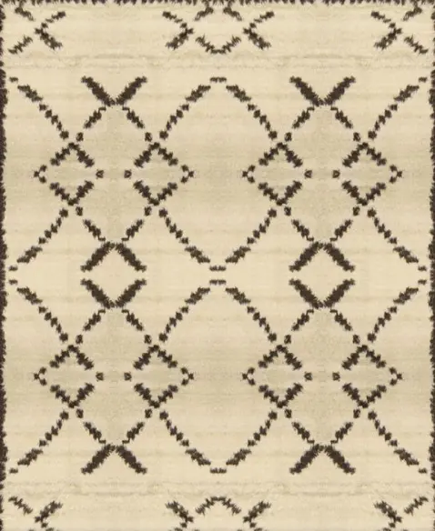 Cream and dark brown geometric patterned area rug, ideal for modern or contemporary living spaces.