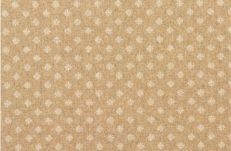 Cream-colored holiday patterned carpet with white snowflakes and stars.