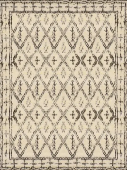 Talulla - ZAK-19 Worn beige and black patterned area rug with diamond and cross motifs for living room decor.