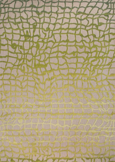 Vibrant green and yellow abstract patterned area rug for modern home decor.