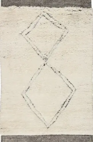 Uneven diamond-shaped carpet pattern in a light beige tone.