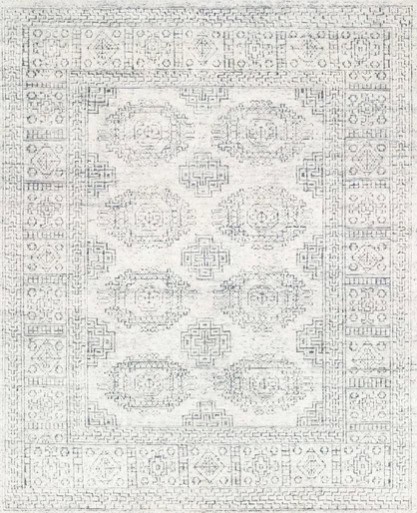 Elegant gray patterned area rug with intricate geometric and floral designs, perfect for modern and traditional interior decor.