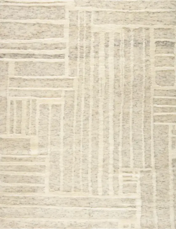 Soft beige geometric patterned modern area rug, perfect for contemporary home decor.