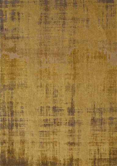 Vibrant gold textured rug with abstract distressed pattern for stylish floor decor.