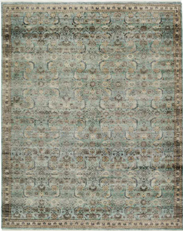 Caruso - HISP-CA-14 Vintage distressed area rug with intricate traditional patterns in muted blue, beige, and ivory tones.