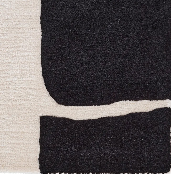 Plush black and white area rug for modern home decor.