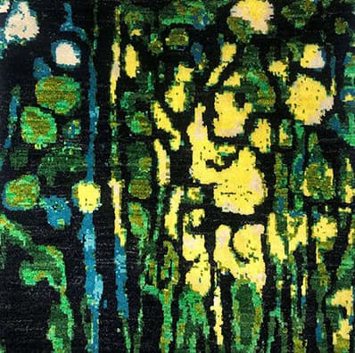 Colorful abstract mosaic art with green, yellow, and black tones emphasizing artistic flooring designs.