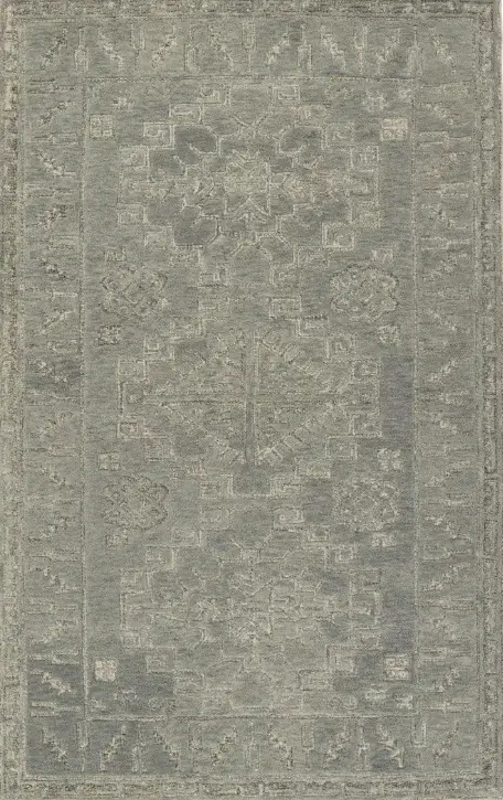 Cream and gray vintage rug with intricate floral pattern, perfect for home decor and flooring.