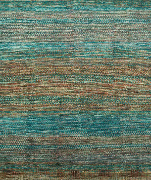 Turin - BKIS-TU-01 Vibrant abstract area rug with teal, brown, and orange tones, perfect for modern home flooring.