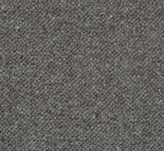 Muted gray carpet with textured loop pile, ideal for residential or commercial flooring solutions.