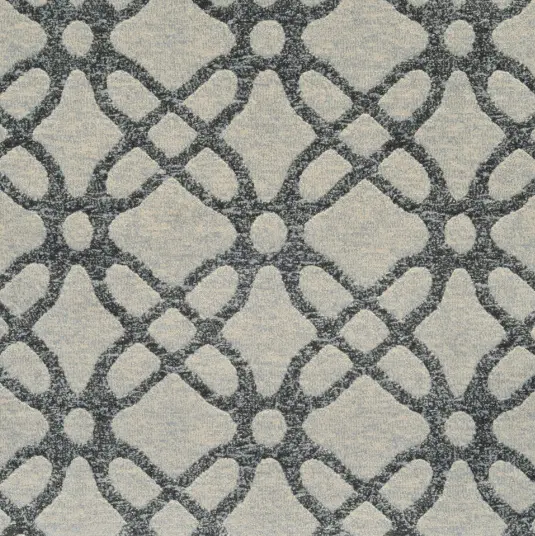 Intricate gray and cream geometric patterned rug for modern interior decor.