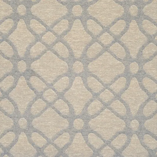 Soft beige and gray patterned area rug with geometric design for elegant home flooring.