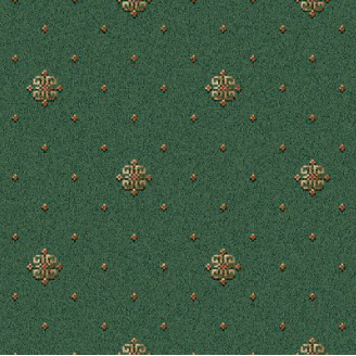 Athenia - Motif Green Elegant green patterned carpet with intricate gold accents, perfect for luxury interior flooring.