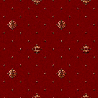 Athenia - Motif Red Luxurious red patterned area rug with intricate gold accents and elegant design.