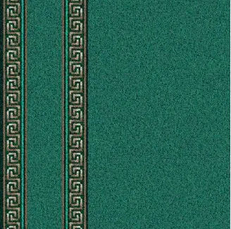 Athenia - Runner Pale Green Intricate green and gold patterned flooring with Greek key border design.