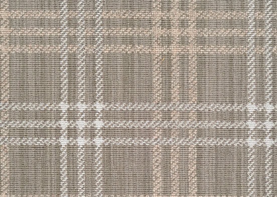 Soft beige plaid carpet with classic pattern, ideal for home or office flooring.