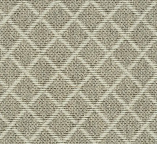 Woven beige rug with diamond pattern for living room or bedroom decor.