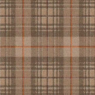 Welsh plaid carpet flooring in beige and brown tones.