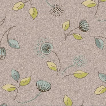 Delicate floral patterned carpet with pastel leaves and flowers for elegant interior flooring.