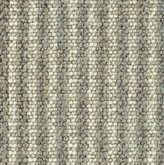 Cream and gray striped carpet with textured loops for residential or commercial flooring.