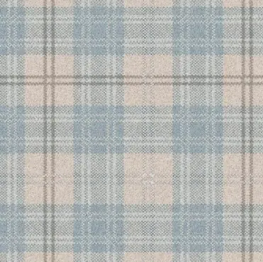 Plaid fabric pattern featuring soft beige and blue tones for stylish interior design.