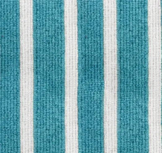 Bright blue and white striped textured carpet for residential or commercial flooring solutions.