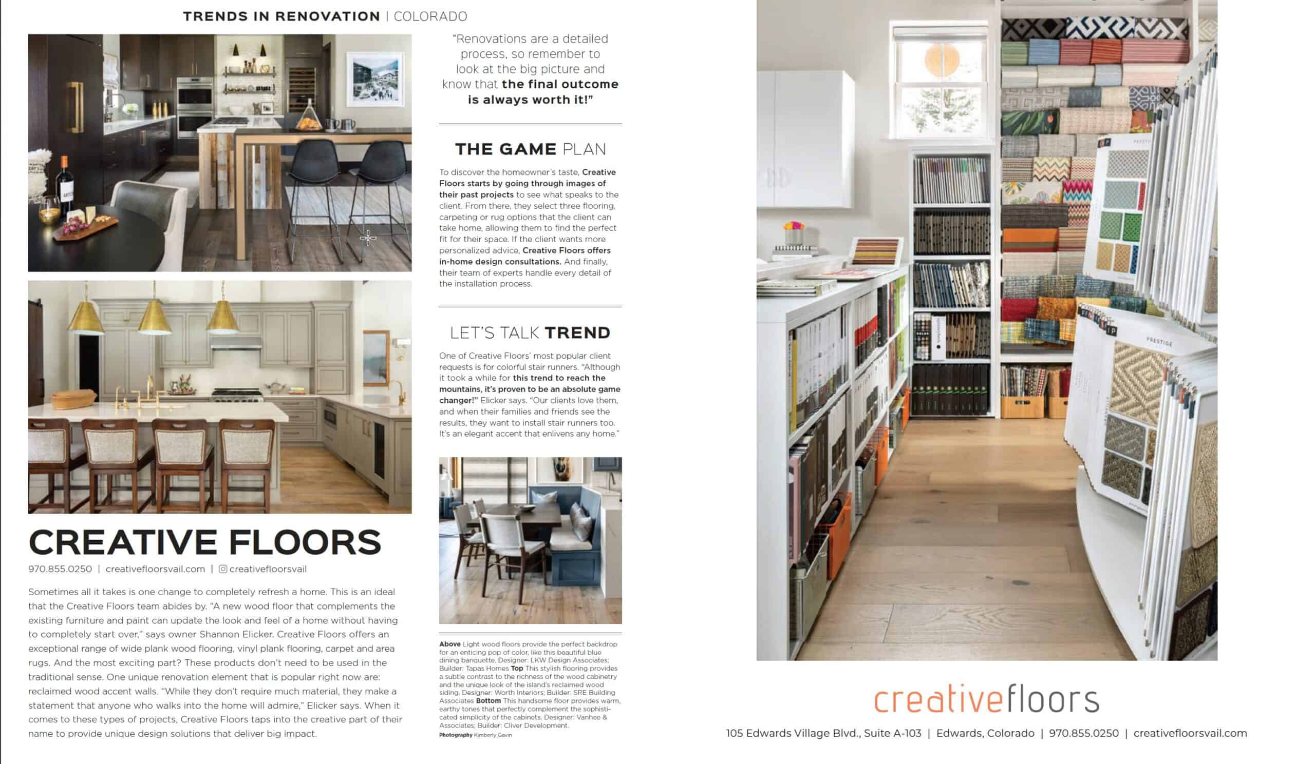 Wood flooring installation, interior design, vinyl plank flooring, home renovation, Creative Floors Vail.