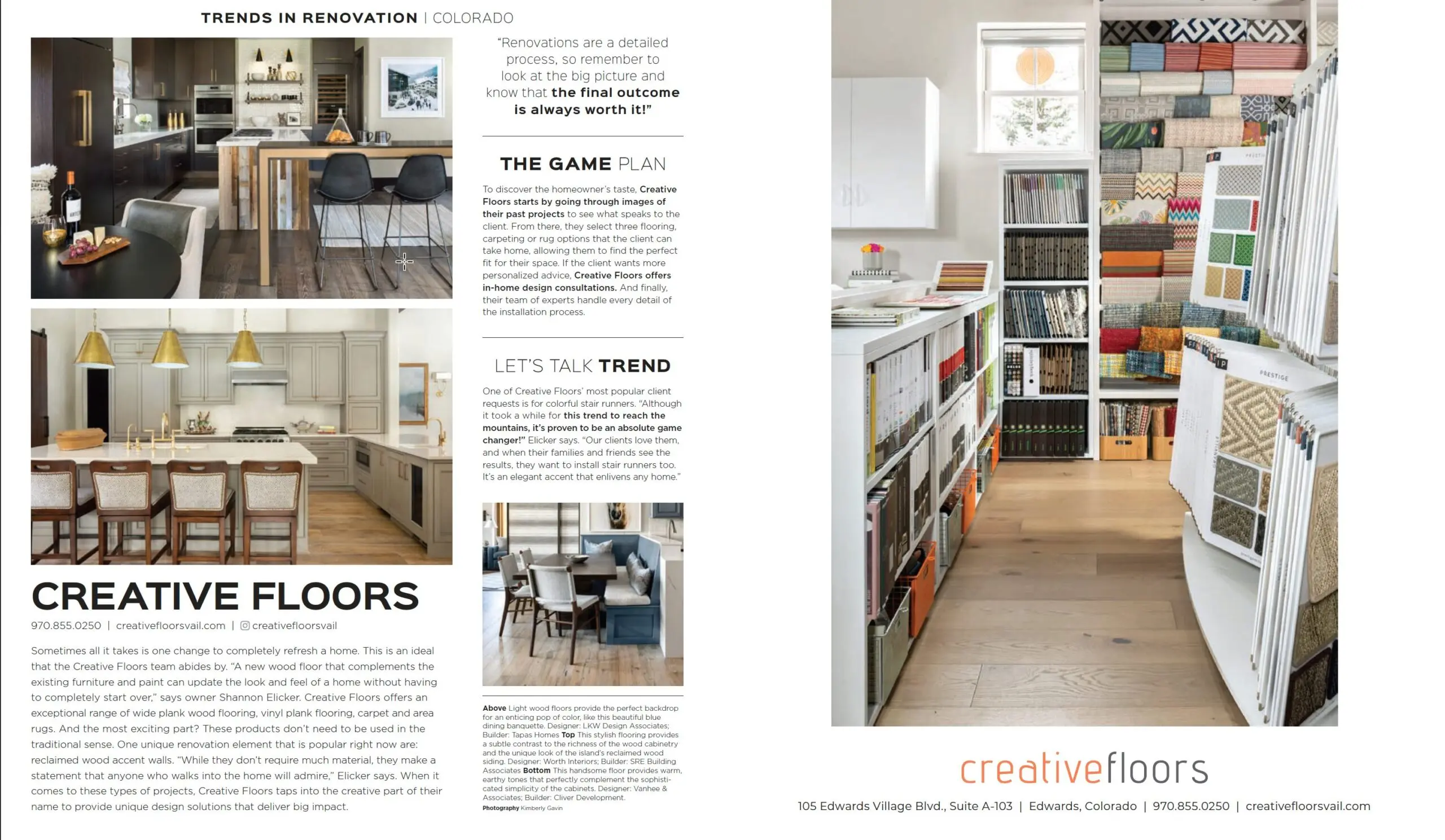 Wood flooring installation, interior design, vinyl plank flooring, home renovation, Creative Floors Vail.